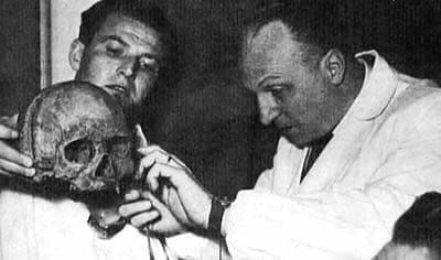 Professor Luigi Martino examining skull of St. Nicholas