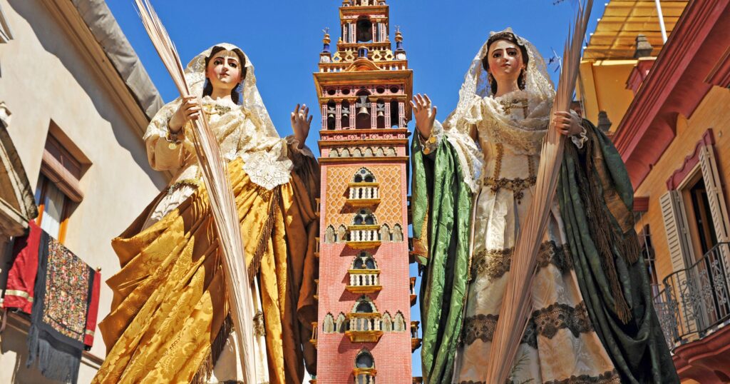 Saints Justa & Rufina, Seville potters, refused selling wares for pagan rites. Faced reprisal by smashing an idol, were prosecuted for their faith.