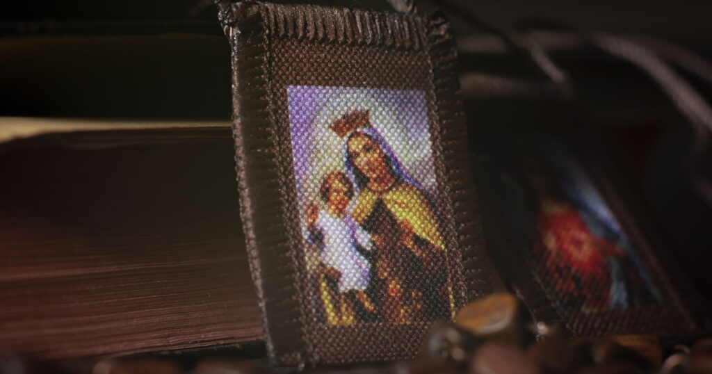 According to the traditions of the Carmelite order, on July 16, 1251, the Blessed Virgin Mary appeared to St. Simon Stock and revealed to him the Scapular of Our Lady of Mount Carmel.