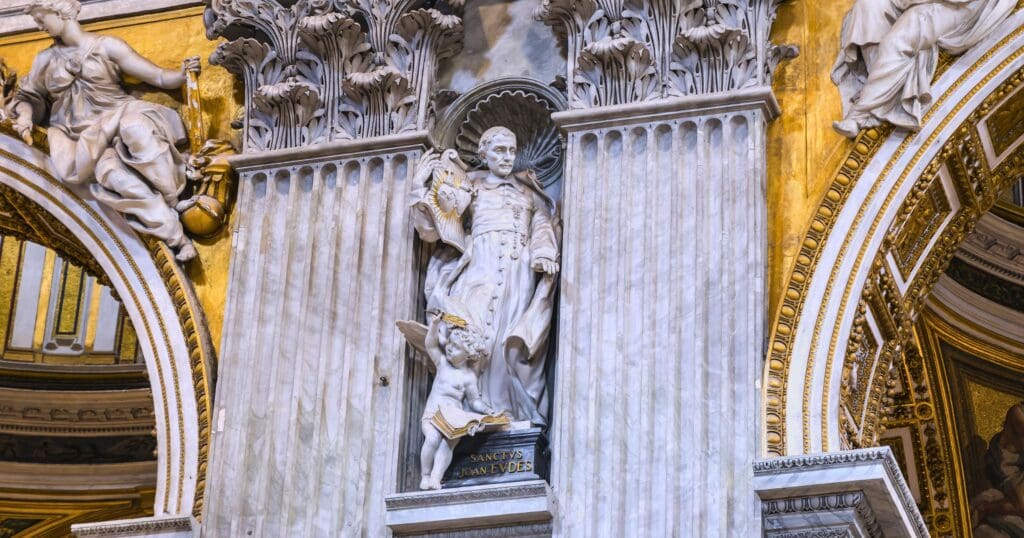 Saint John Eudes was a French priest and missionary, founder of religious orders, and authored liturgies for the Sacred Hearts of Jesus and Mary.