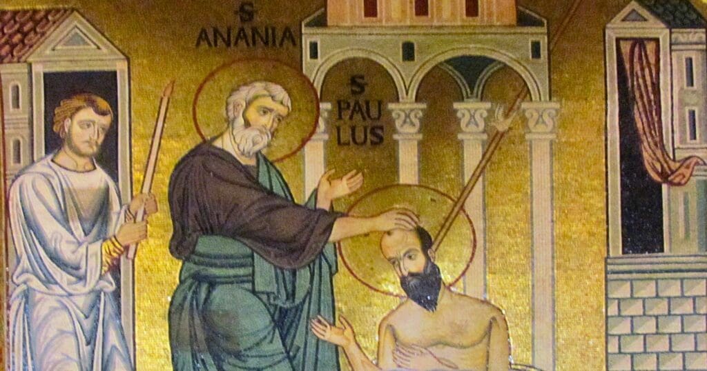 Saint Ananias, an early Christian in Damascus, baptized Saul (Paul) after a divine vision, preached in Syria, and was martyred, becoming a patron of St. Paul.