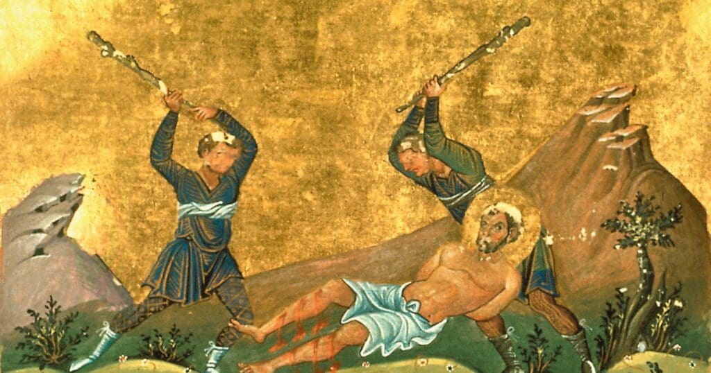 Saint Onesimus, a first-century slave, converted by St. Paul, later became a bishop and martyr, epitomizing redemption and faith.