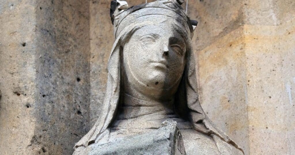 Saint Joan of Valois, 1464 - 1505, was the second daughter of Louis XI,  King of France, and Charlotte of Savoy. St. Joan was by  no means a prepossessing figure: she was hunch-backed, lame and pock-marked. On her husband's succession to the throne he obtained a declaration that the marriage was invalid. Joan, therefore, was not to be queen of France; she was given instead the title of Duchess of Berry. “If so it is to be, praised be the Lord”, was her remark on this occasion.