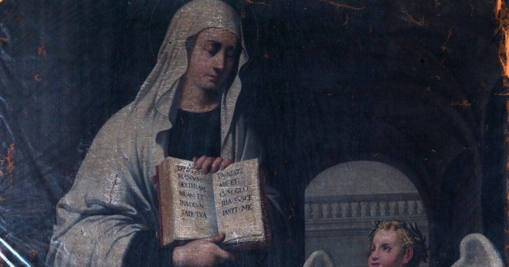 Italian noble, Saint Frances of Rome, founded Oblates, famed for charity, balanced family and faith.
