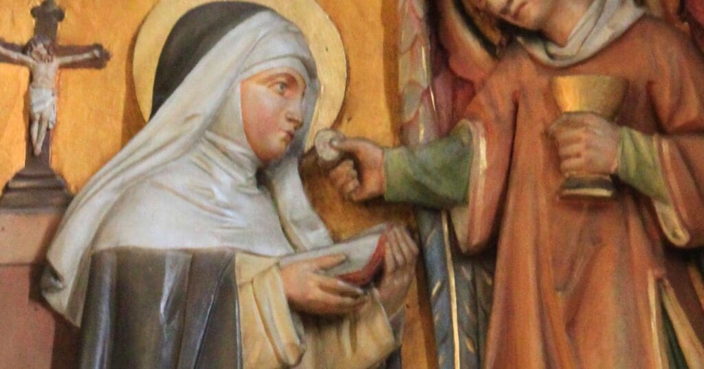 Saint Agnes of Montepulciano, a visionary Dominican abbess, performed miracles, experienced mystical phenomena, and was noted for her profound spiritual gifts.