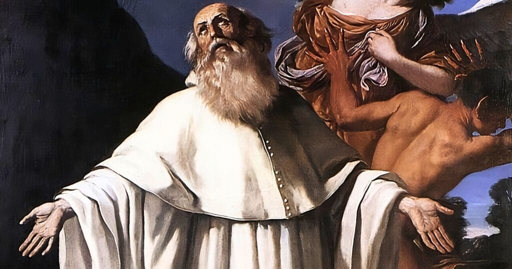 Saint Romuald, whose aim was to restore the primitive rule to the Order of Saint Benedict, succeeded in founding some hundred monasteries in both Italy and France, and he filled the solitudes with hermitages. The principal monastery was that at Camaldoli, a wild, deserted region, where he built a church, surrounded by a number of separate cells for the solitaries who lived under his rule; his disciples were thus called Camaldolese. For five years the fervent founder was tormented by furious attacks by the demon. He repulsed him, saying, “O enemy! Driven out of heaven, you come to the desert? Depart, ugly serpent, already you have what is due you.” And the shamed adversary would leave him. Saint Romuald’s father, Sergius, was moved by the examples of his son, and entered religion near Ravenna; there he, too, was attacked by hell and thought of abandoning his design. Romuald went to visit him; he showed him the error of the devil’s ruses, and his father died in the monastery, in the odor of sanctity.